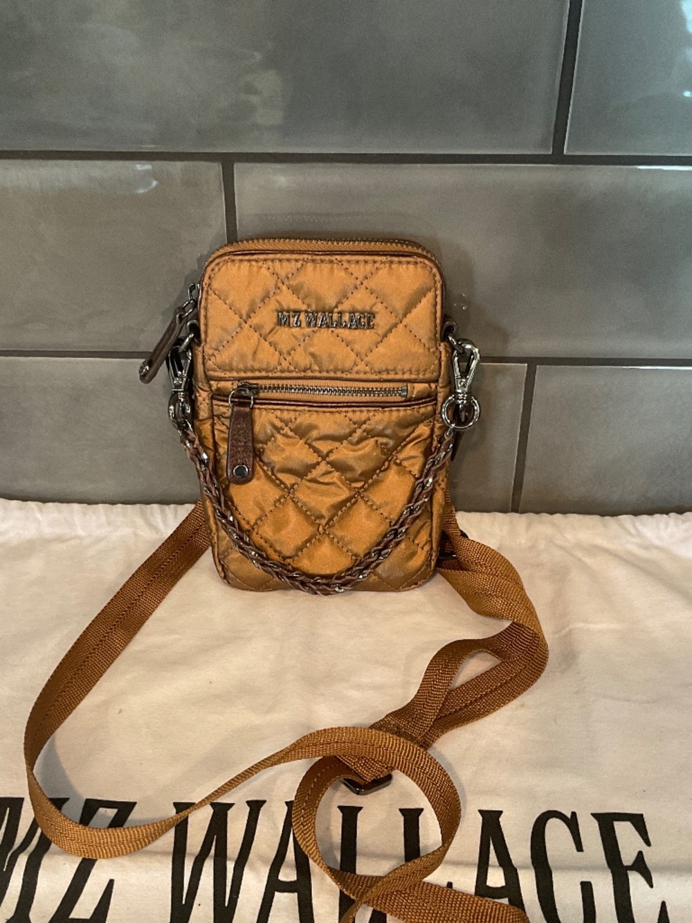 MZ Wallace Micro Crosby Crossbody Tiger Eye Pearl EUC